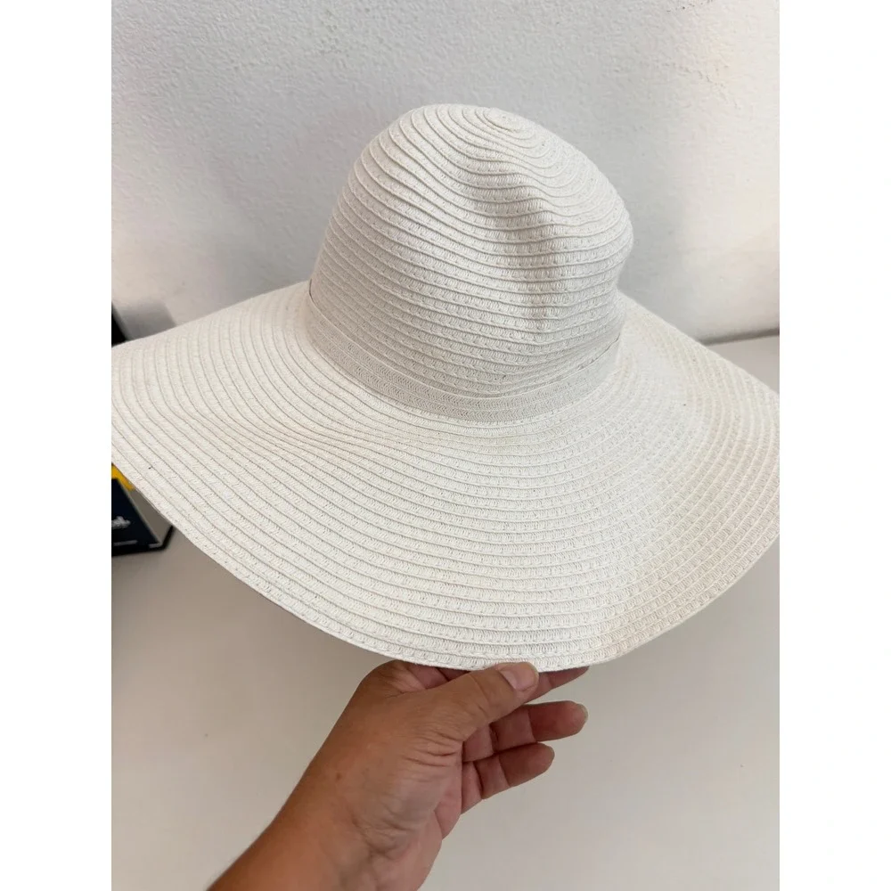 Shade & Shore Cream Off White Floppy Straw Sun Hat Wide Brim Beach Summer Hat - Picture 3 of 6